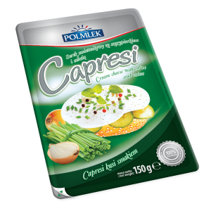 POLMLEK CAPRESI SEREK ŚMIETANKOWY ZE SZCZYPIORKIEM I CEBULKĄ PLASTRY 150G