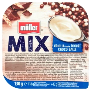 MULLER JOGURT MIX O SMAKU WANILIOWYM Z KULKAMI CZEKOLADOWYMI 130G