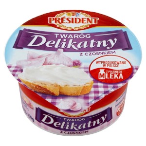 PRESIDENT TWARÓG DELIKATNY Z CZOSNKIEM 150G
