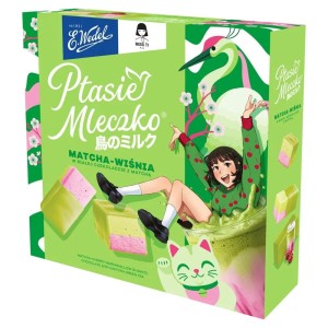 ( +6SZT) WEDEL PTASIE MLECZKO MATCHA-WIŚNIA 340G 