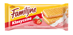 JUTRZENKA WAFLE FAMILIJNE TRUSKAWKOWO-ŚMIETANKOWE 180G