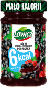 ŁOWICZ DŻEM CZARNA I CZERWONA PORZECZKA 6 KCAL BEZ DODATKU CUKRU 200G